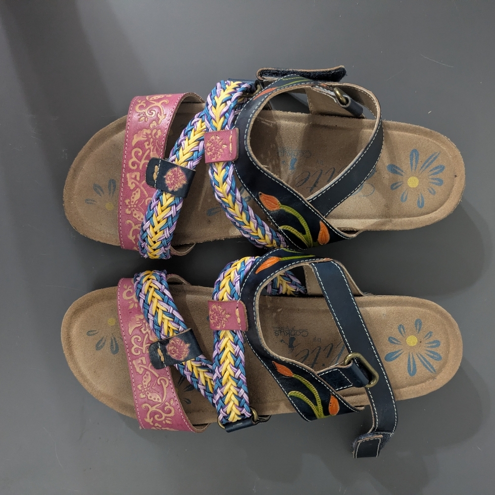 Corkys Multicolor Braided Strap Wedge Sandals - Picture 3 of 8